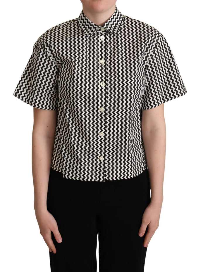 Dolce & Gabbana Black White Zigzag Collar Cotton Top Shirt Dolce & Gabbana