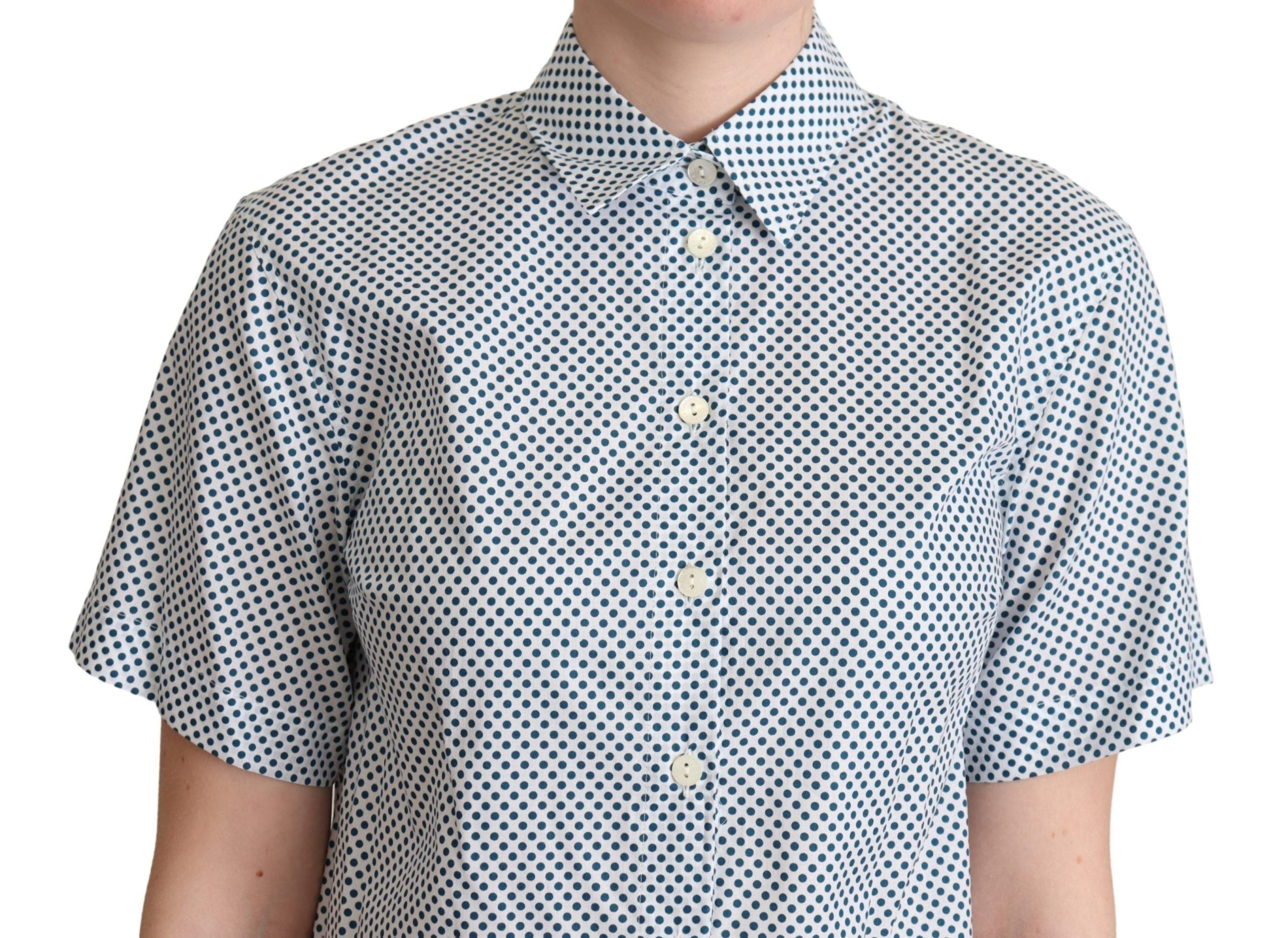 Dolce & Gabbana White Blue Polka Dot Cotton Shirt Dolce & Gabbana