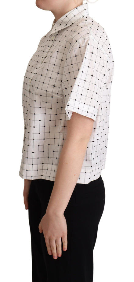 Dolce & Gabbana White Polka Dot Cotton Collared Shirt Top Dolce & Gabbana