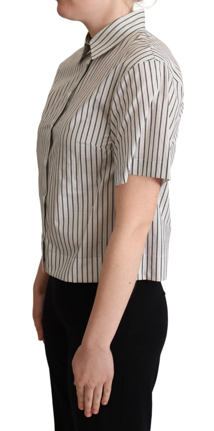 Dolce & Gabbana White Black Striped Collared Shirt Dolce & Gabbana