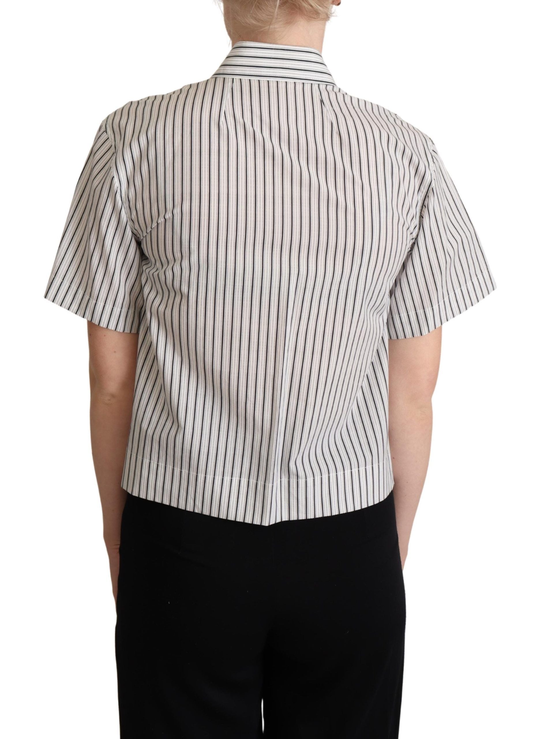 Dolce & Gabbana White Black Striped Collared Shirt Dolce & Gabbana
