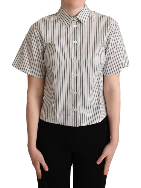Dolce & Gabbana White Black Striped Collared Shirt Dolce & Gabbana