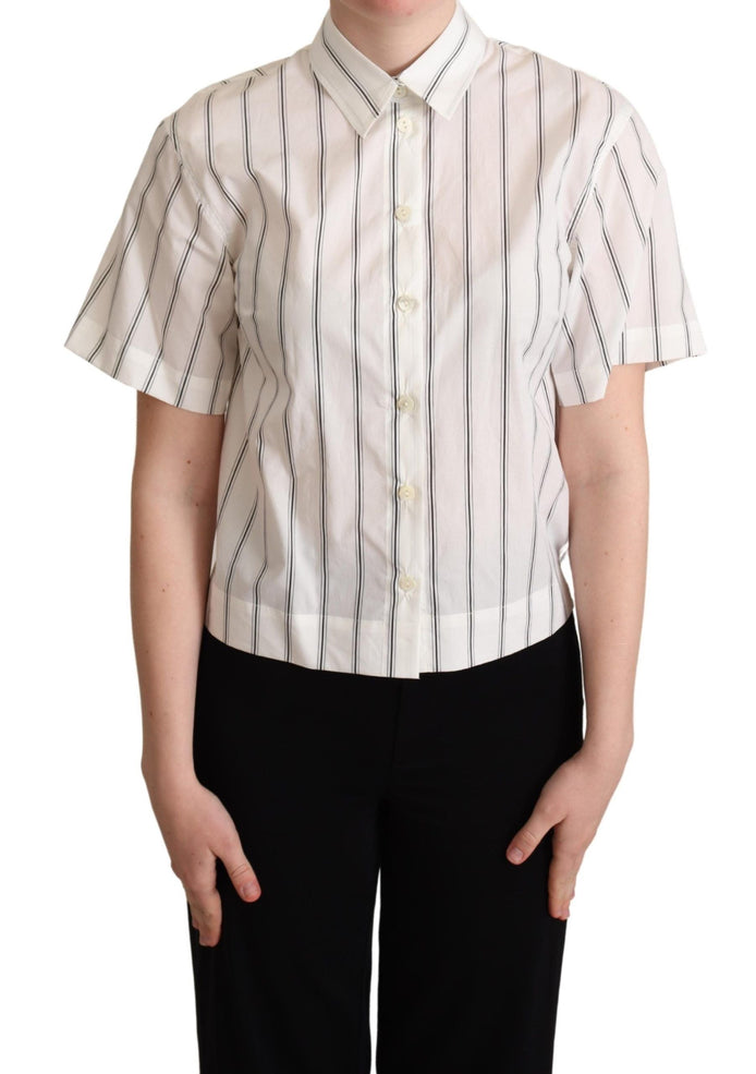 Dolce & Gabbana White Black Stripes Collared Shirt Top Dolce & Gabbana