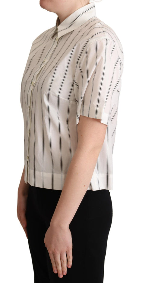 Dolce & Gabbana White Black Stripes Collared Shirt Top Dolce & Gabbana