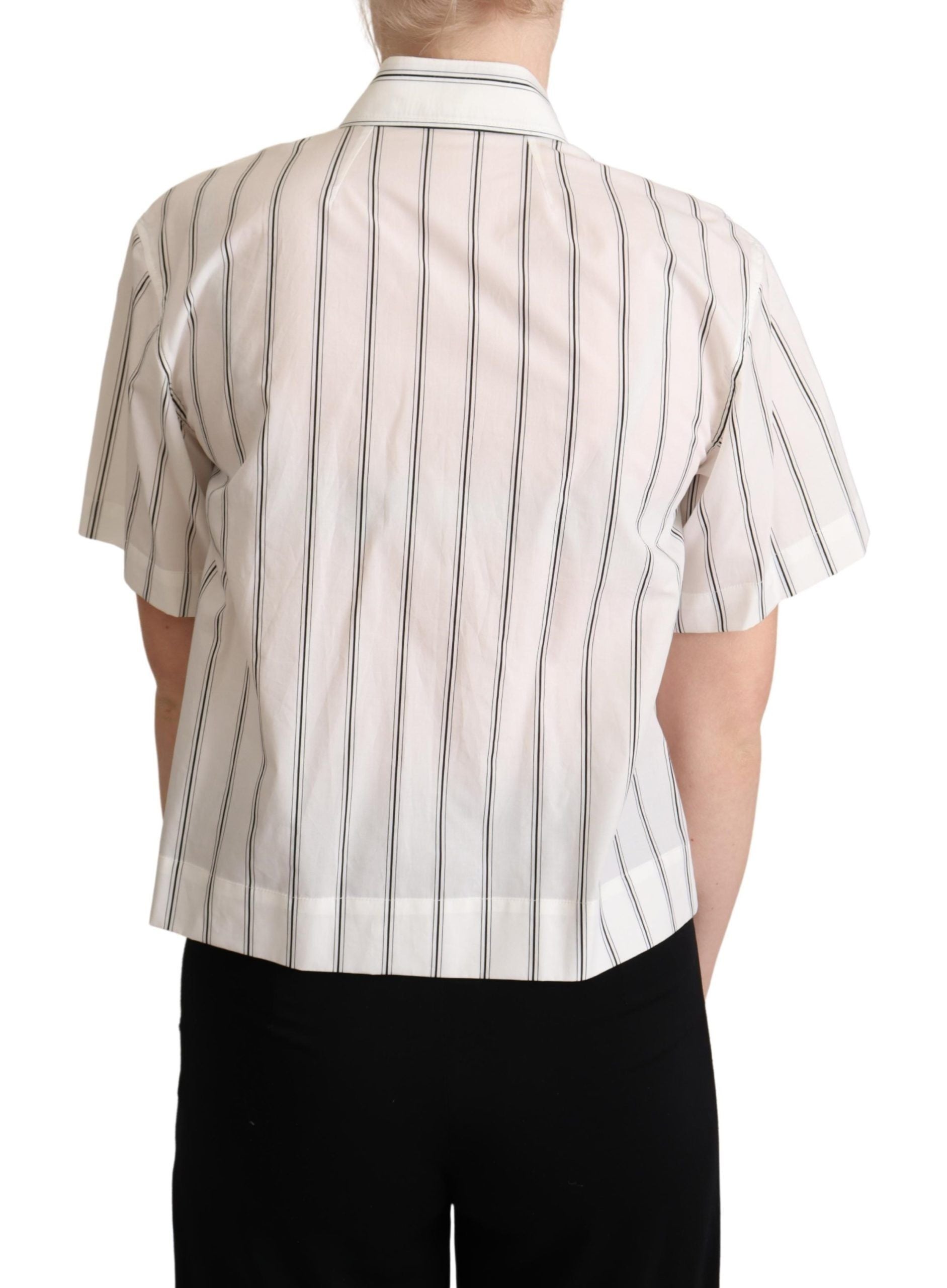 Dolce & Gabbana White Black Stripes Collared Shirt Top Dolce & Gabbana