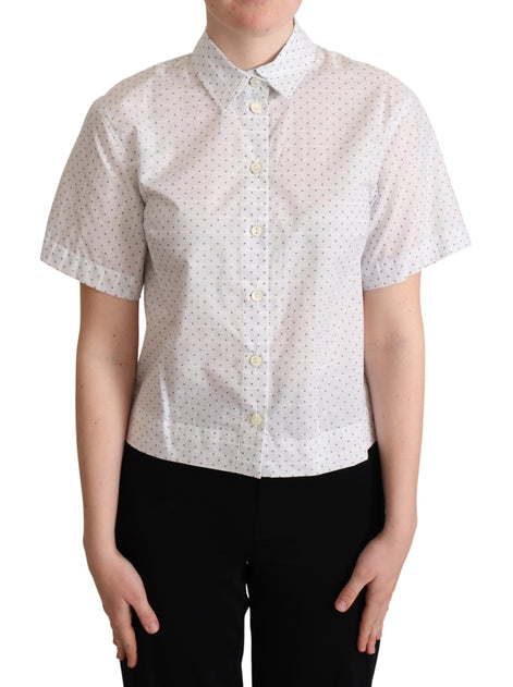 Dolce & Gabbana White Black Polka Dots Collar Blouse Shirt Dolce & Gabbana