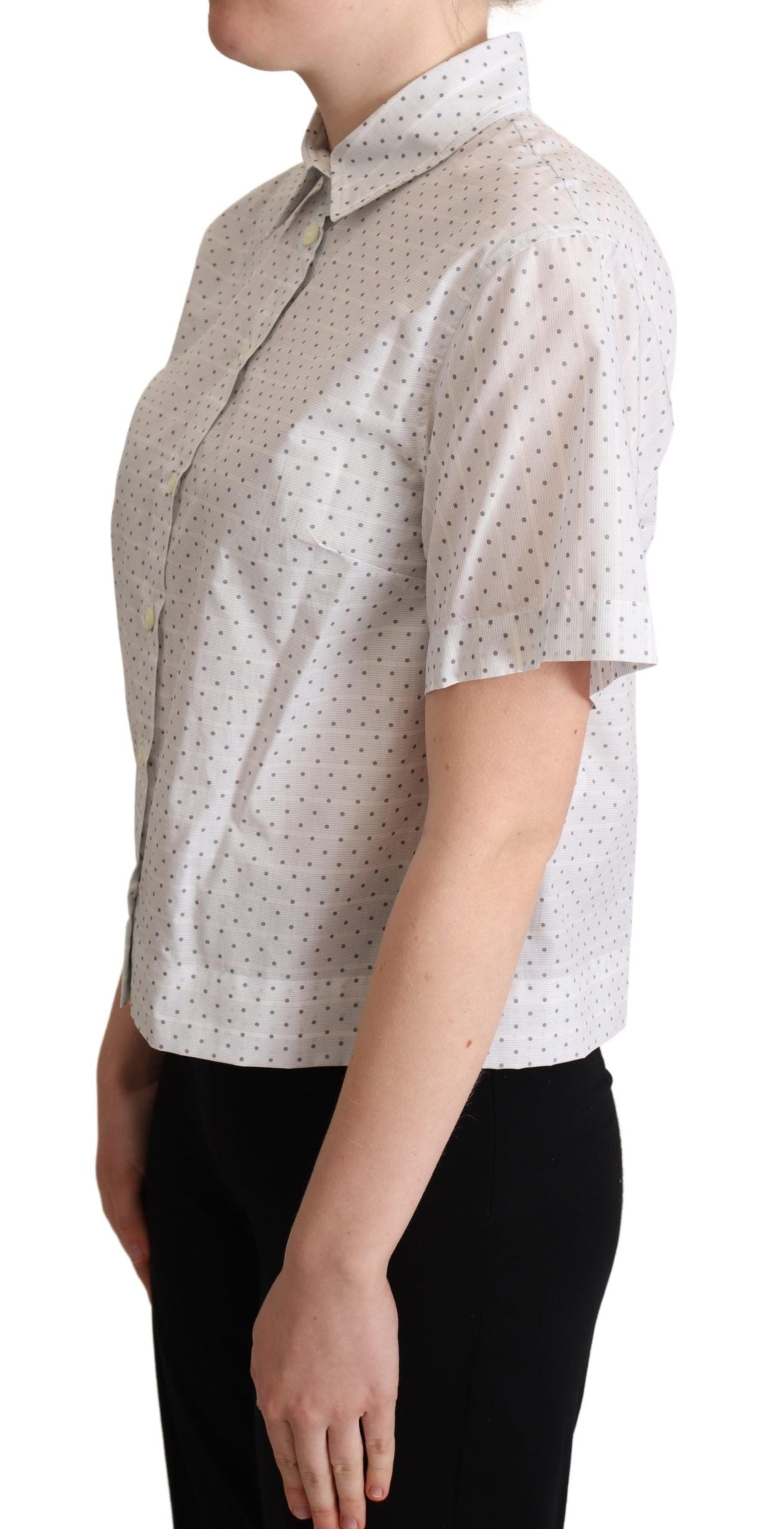 Dolce & Gabbana White Black Polka Dots Collar Blouse Shirt Dolce & Gabbana