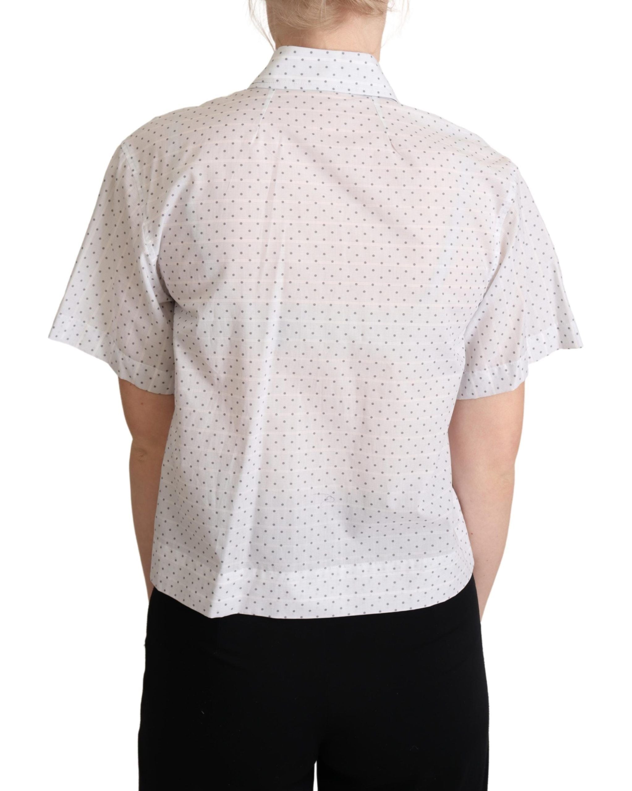 Dolce & Gabbana White Black Polka Dots Collar Blouse Shirt Dolce & Gabbana