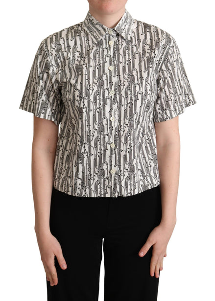 Dolce & Gabbana White Floral Collared Blouse Shirt Dolce & Gabbana