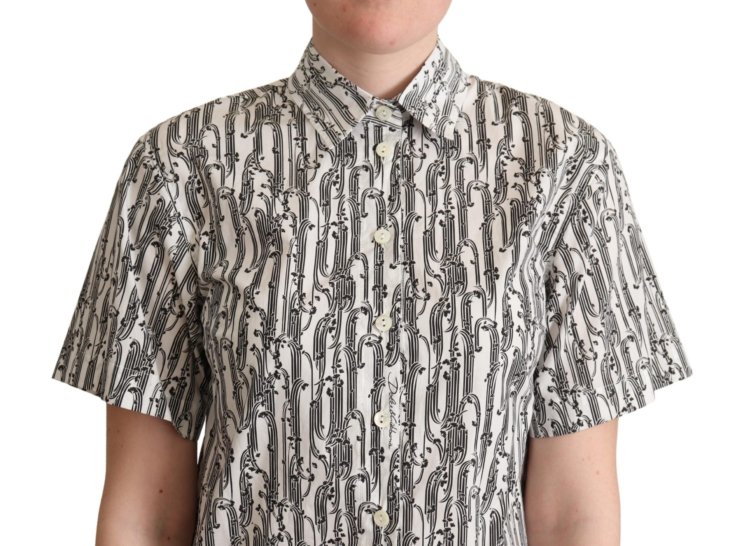 Dolce & Gabbana White Floral Collared Blouse Shirt Dolce & Gabbana