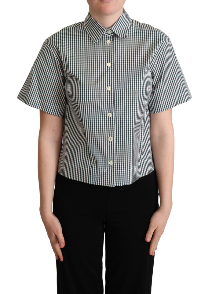 Dolce & Gabbana White Green Cotton Check Shirt Blouse Top Dolce & Gabbana