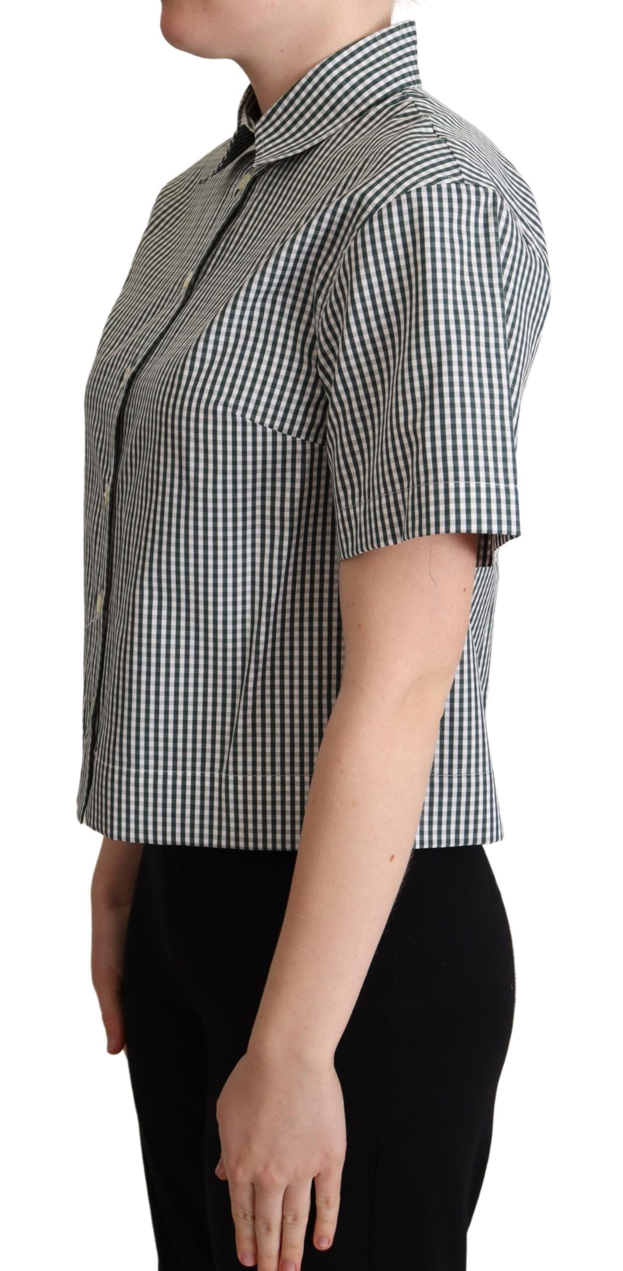 Dolce & Gabbana White Green Cotton Check Shirt Blouse Top Dolce & Gabbana