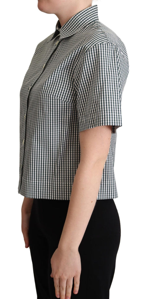 Dolce & Gabbana White Green Cotton Check Shirt Blouse Top Dolce & Gabbana