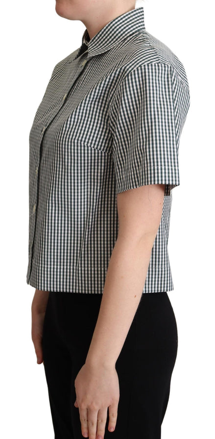 Dolce & Gabbana White Green Cotton Check Shirt Blouse Top Dolce & Gabbana