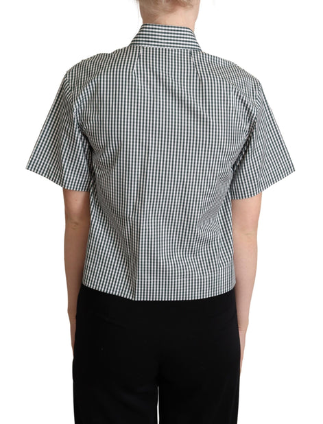 Dolce & Gabbana White Green Cotton Check Shirt Blouse Top Dolce & Gabbana