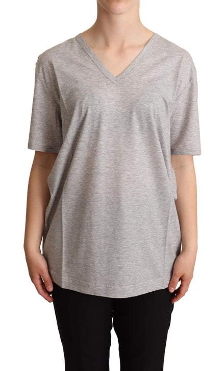 Dolce & Gabbana Gray Solid 100% Cotton V-neck Top T-shirt Dolce & Gabbana