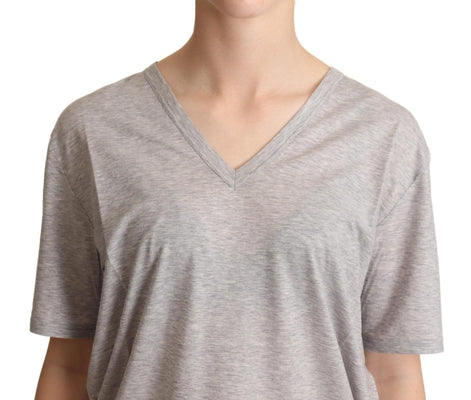 Dolce & Gabbana Gray Solid 100% Cotton V-neck Top T-shirt Dolce & Gabbana