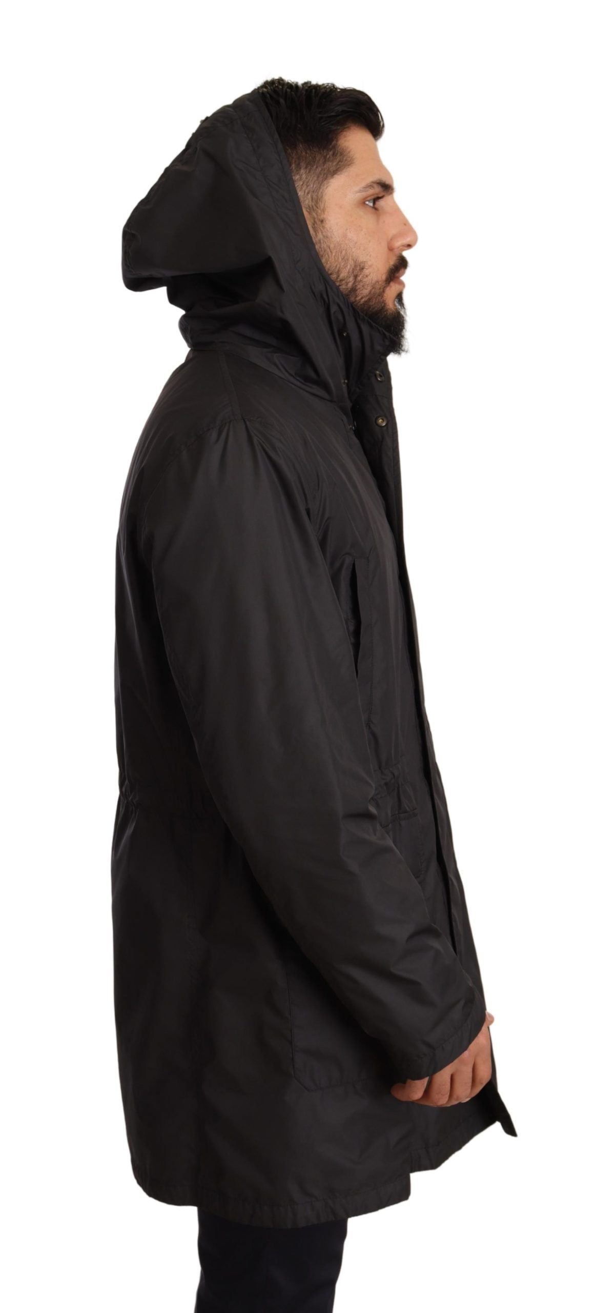 Dolce & Gabbana Black Hooded Mens Trench Coat Jacket Dolce & Gabbana