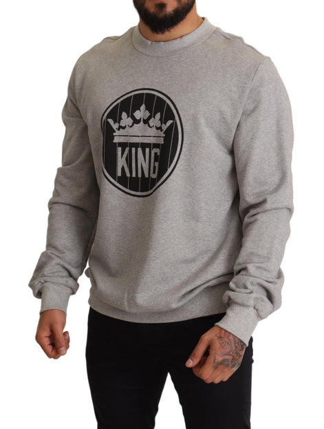 Dolce & Gabbana Gray Crown King Print Cotton Sweater Dolce & Gabbana