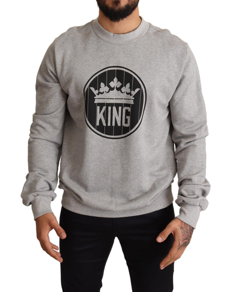 Dolce & Gabbana Gray Crown King Print Cotton Sweater Dolce & Gabbana