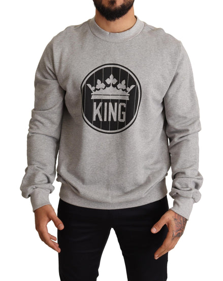 Dolce & Gabbana Gray Crown King Print Cotton Sweater Dolce & Gabbana