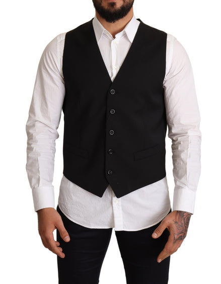 Dolce & Gabbana Black Wool Formal Waistcoat Dress Dolce & Gabbana