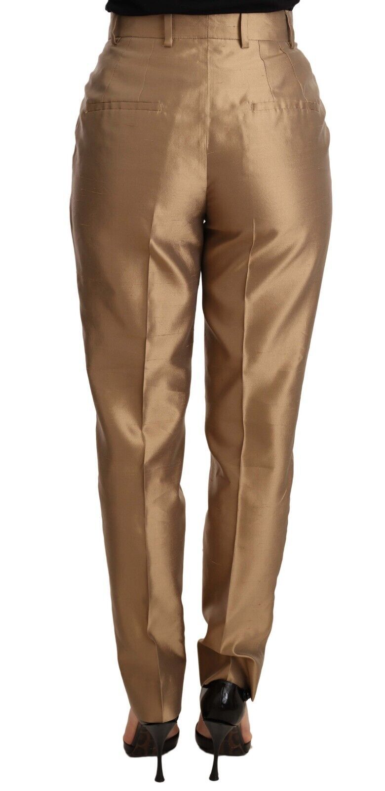 Dolce & Gabbana Gold Silk Tapered Trouser Metallic Pants Dolce & Gabbana