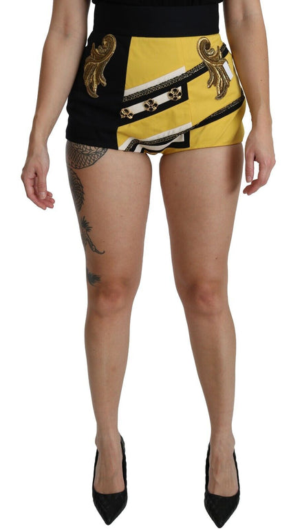 Dolce & Gabbana Yellow Black Cotton Jewelled Hot Pants Shorts Dolce & Gabbana