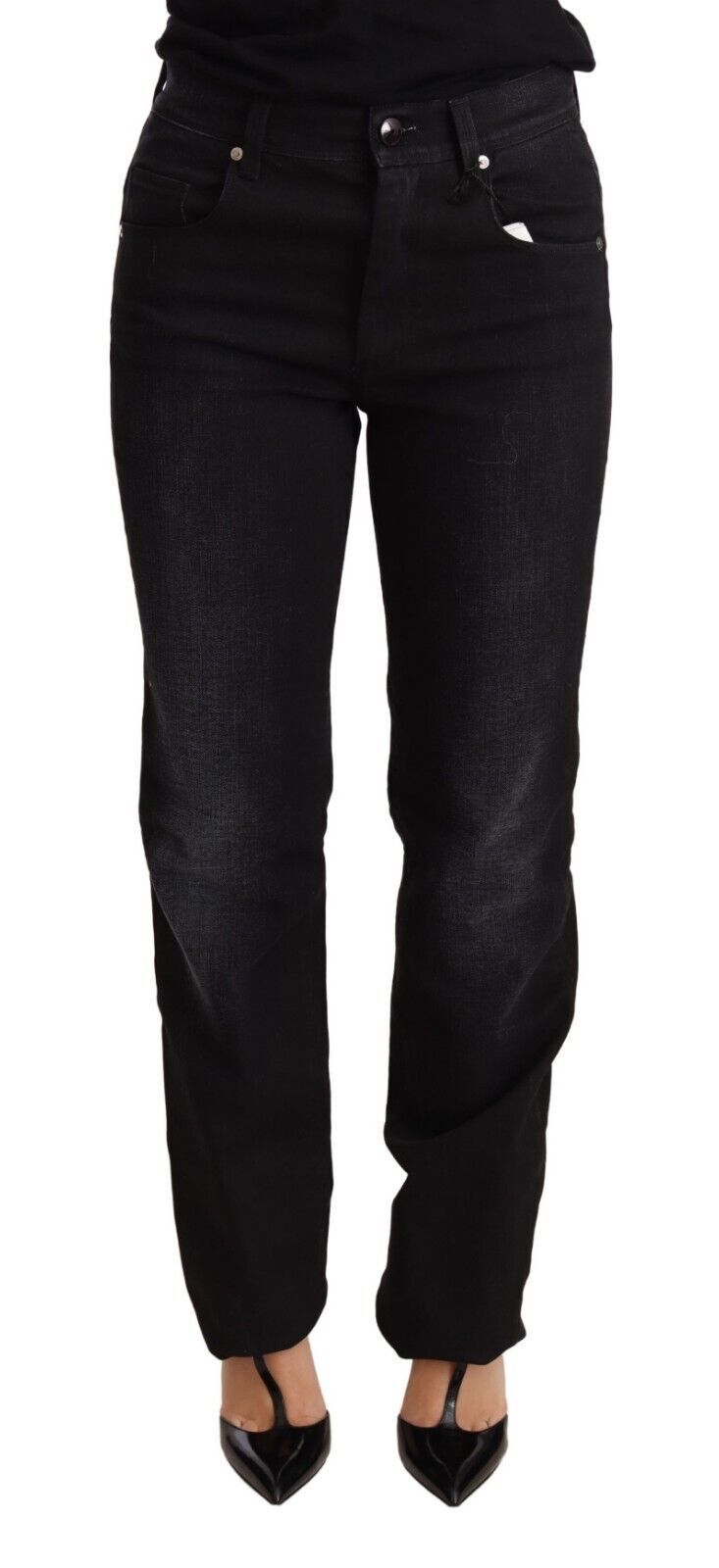 Ermanno Scervino Black Washed Straight Denim Trouser Cotton Jeans Ermanno Scervino