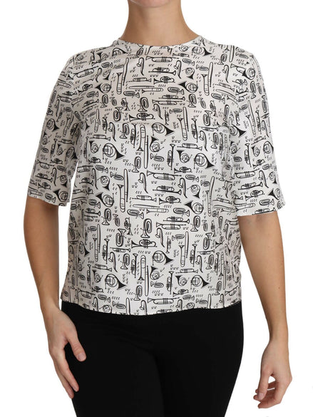Dolce & Gabbana White Musical Instruments Print Blouse Dolce & Gabbana