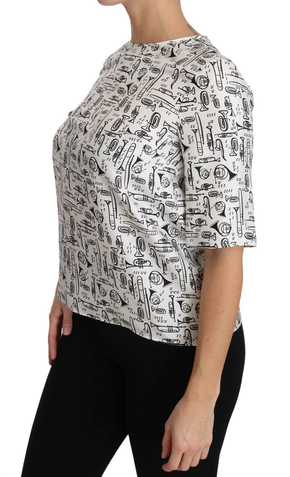Dolce & Gabbana White Musical Instruments Print Blouse Dolce & Gabbana