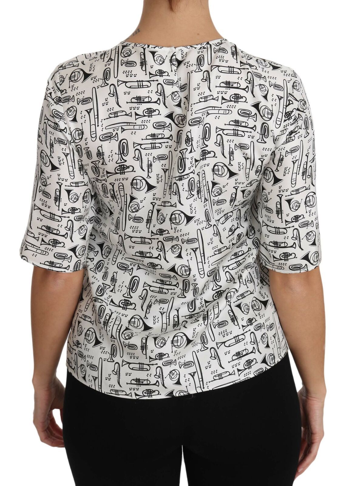 Dolce & Gabbana White Musical Instruments Print Blouse Dolce & Gabbana