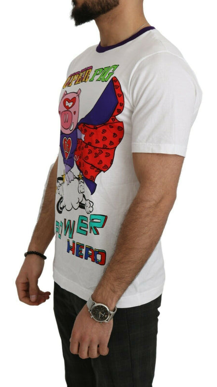 Dolce & Gabbana White Cotton Top Super Power Pig T-shirt Dolce & Gabbana