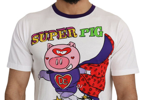 Dolce & Gabbana White Cotton Top Super Power Pig T-shirt Dolce & Gabbana