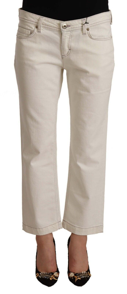 Dolce & Gabbana Off White Cotton Flared Cropped Denim Jeans Dolce & Gabbana