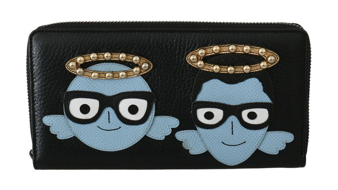 Dolce & Gabbana Black Blue Leather #DGFAMILY Zipper Continental Wallet Dolce & Gabbana