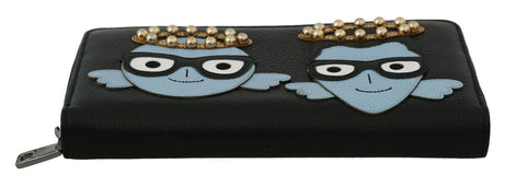 Dolce & Gabbana Black Blue Leather #DGFAMILY Zipper Continental Wallet Dolce & Gabbana