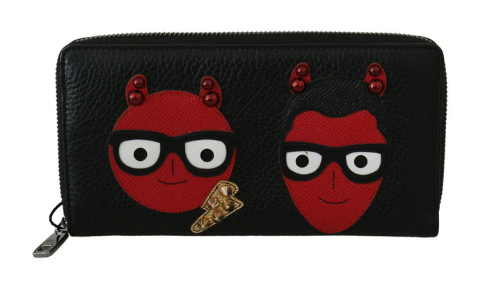 Dolce & Gabbana Black Red Leather #DGFAMILY Zipper Continental Wallet Dolce & Gabbana