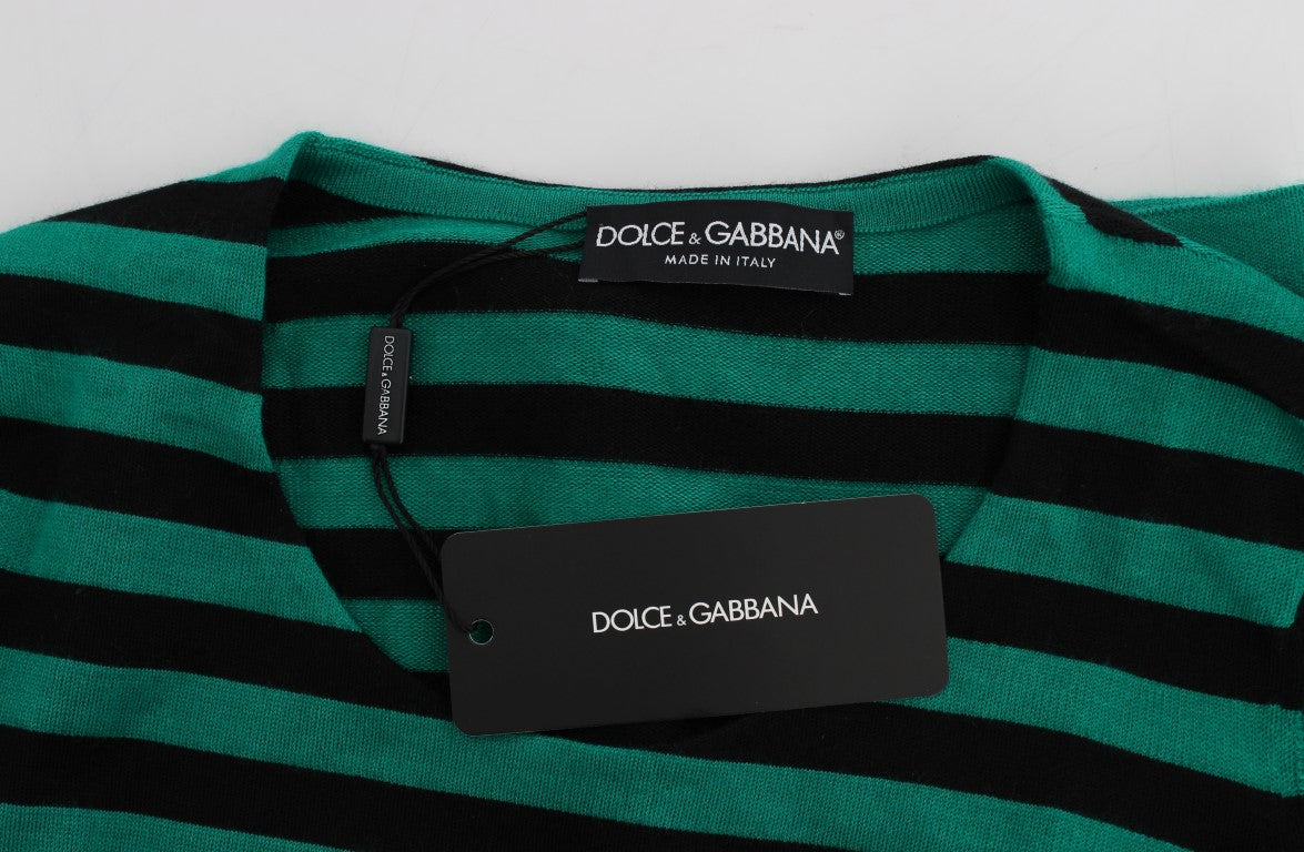 Dolce & Gabbana Green Black Silk Cashmere Sweater Dolce & Gabbana