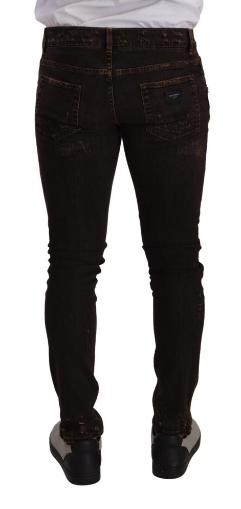Dolce & Gabbana Brown Distressed Slim Fit Skinny Denim Jeans Dolce & Gabbana
