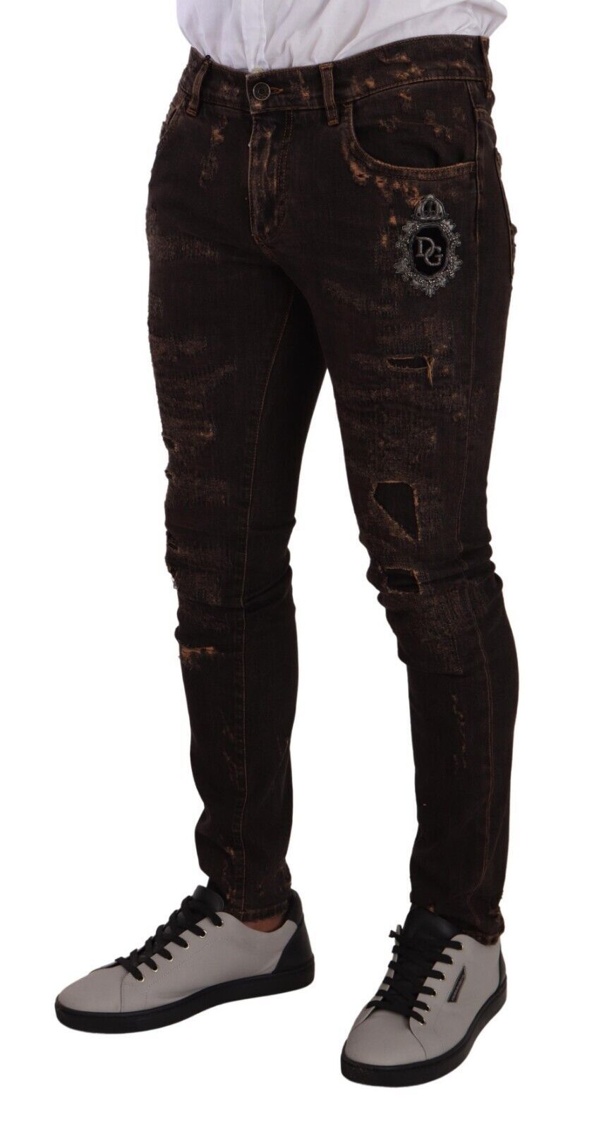 Dolce & Gabbana Brown Distressed Slim Fit Skinny Denim Jeans Dolce & Gabbana