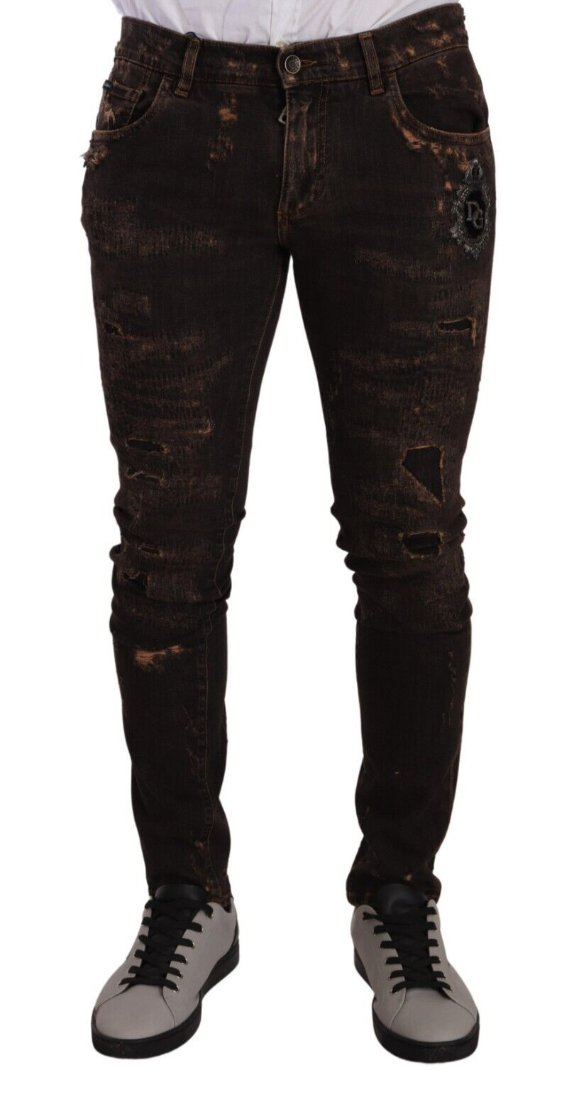 Dolce & Gabbana Brown Distressed Slim Fit Skinny Denim Jeans Dolce & Gabbana