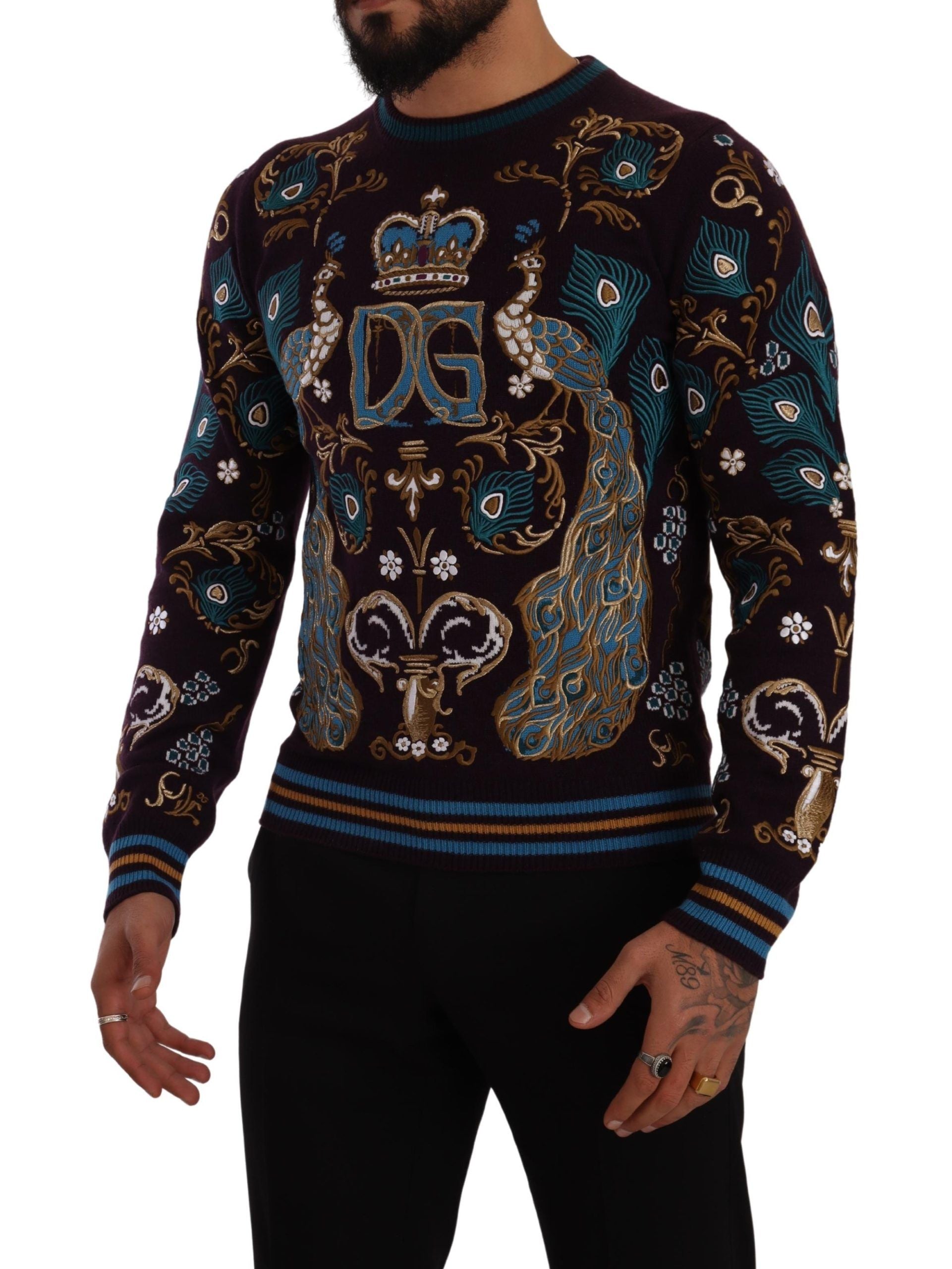 Dolce & Gabbana Bordeaux Cashmere DG Crown Embroidered Sweater Dolce & Gabbana