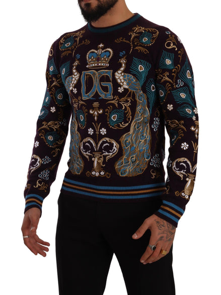 Dolce & Gabbana Bordeaux Cashmere DG Crown Embroidered Sweater Dolce & Gabbana