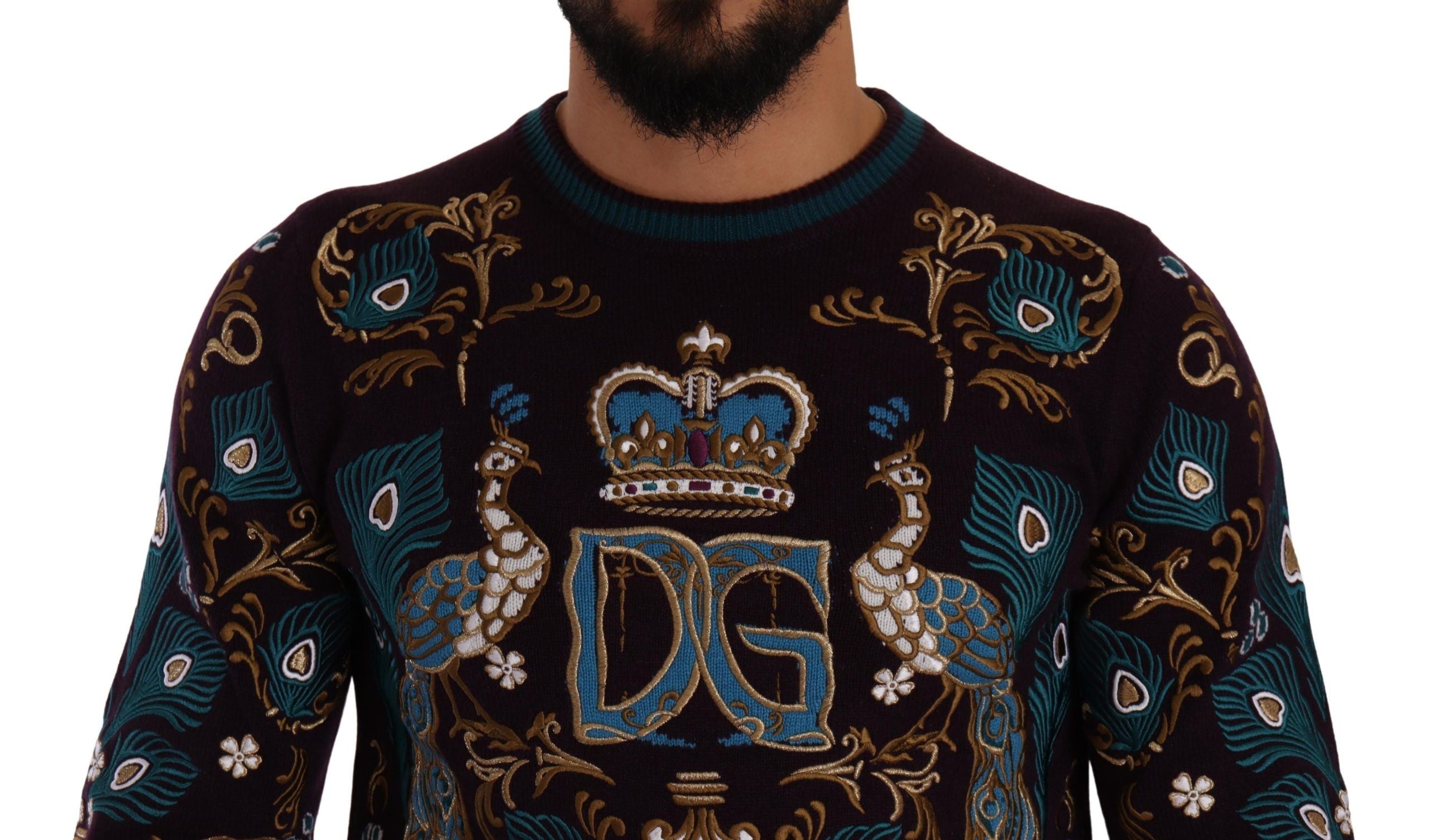 Dolce & Gabbana Bordeaux Cashmere DG Crown Embroidered Sweater Dolce & Gabbana