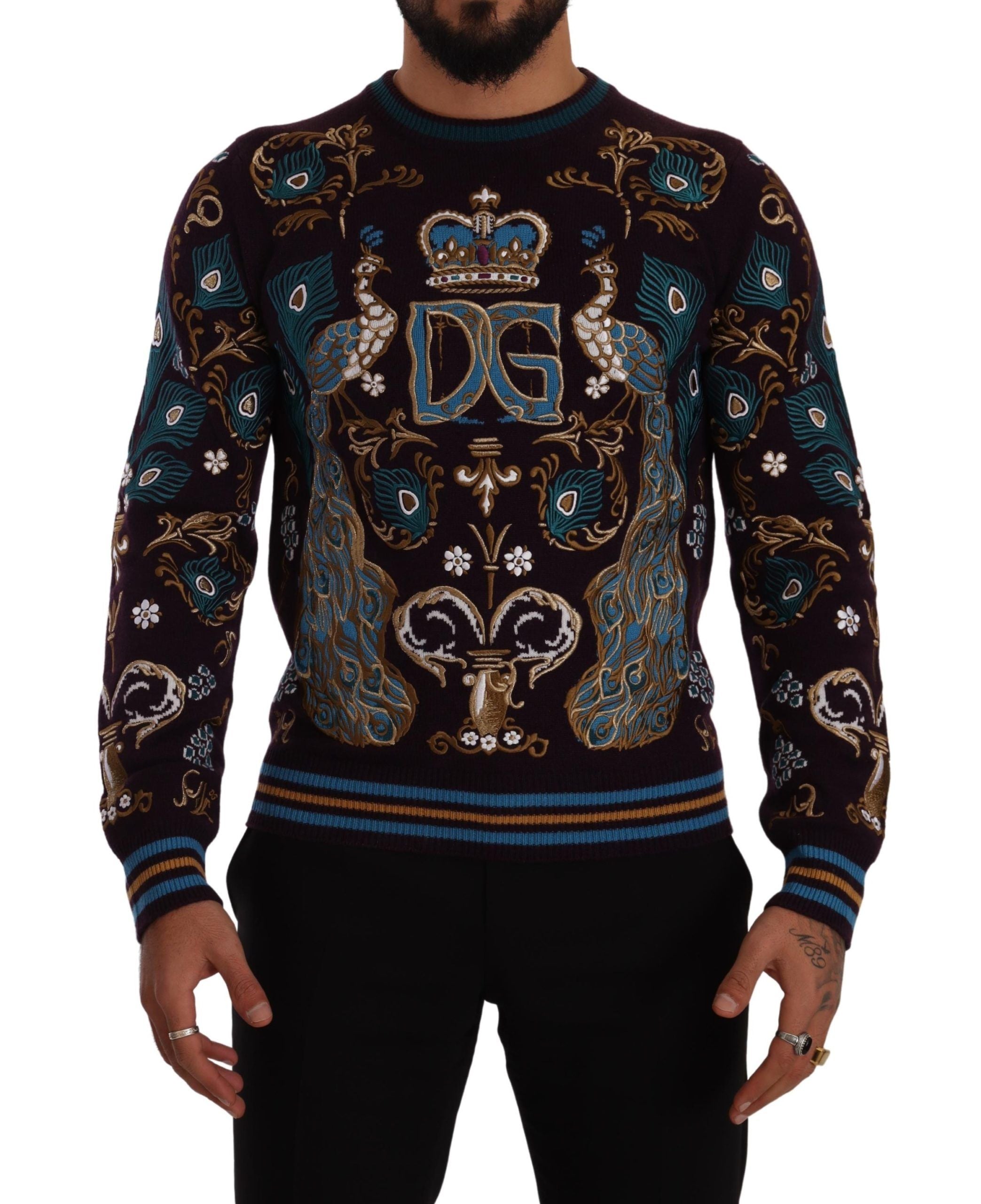 Dolce & Gabbana Bordeaux Cashmere DG Crown Embroidered Sweater Dolce & Gabbana