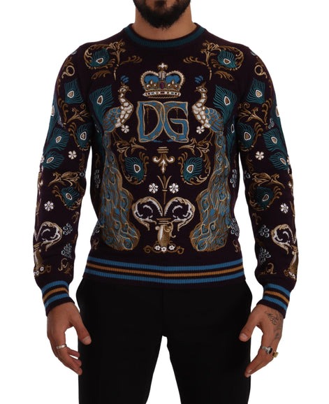 Dolce & Gabbana Bordeaux Cashmere DG Crown Embroidered Sweater Dolce & Gabbana