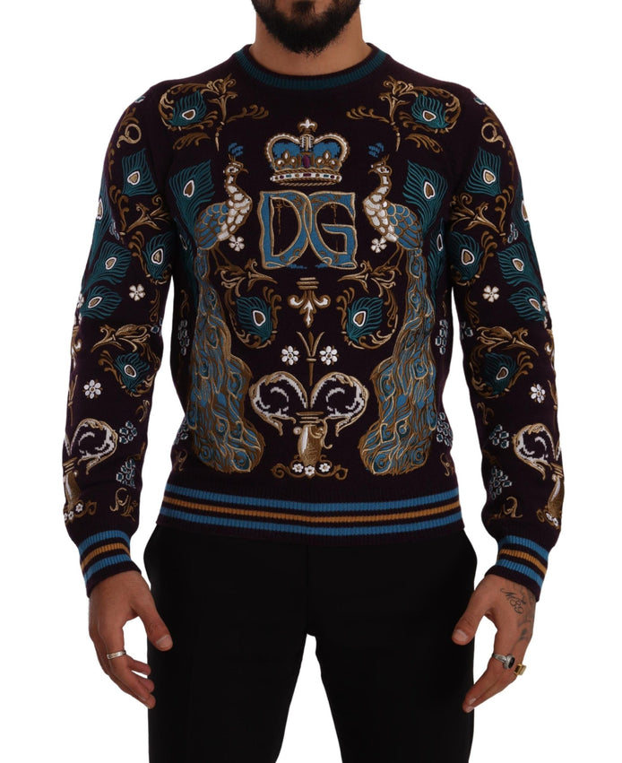 Dolce & Gabbana Bordeaux Cashmere DG Crown Embroidered Sweater Dolce & Gabbana