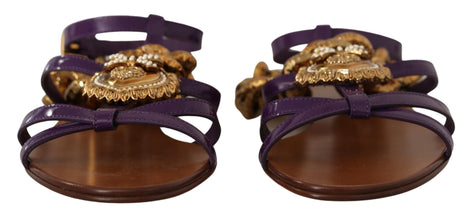 Dolce & Gabbana Purple Leather Devotion Flats Sandals Shoes Dolce & Gabbana