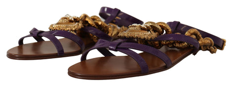 Dolce & Gabbana Purple Leather Devotion Flats Sandals Shoes Dolce & Gabbana